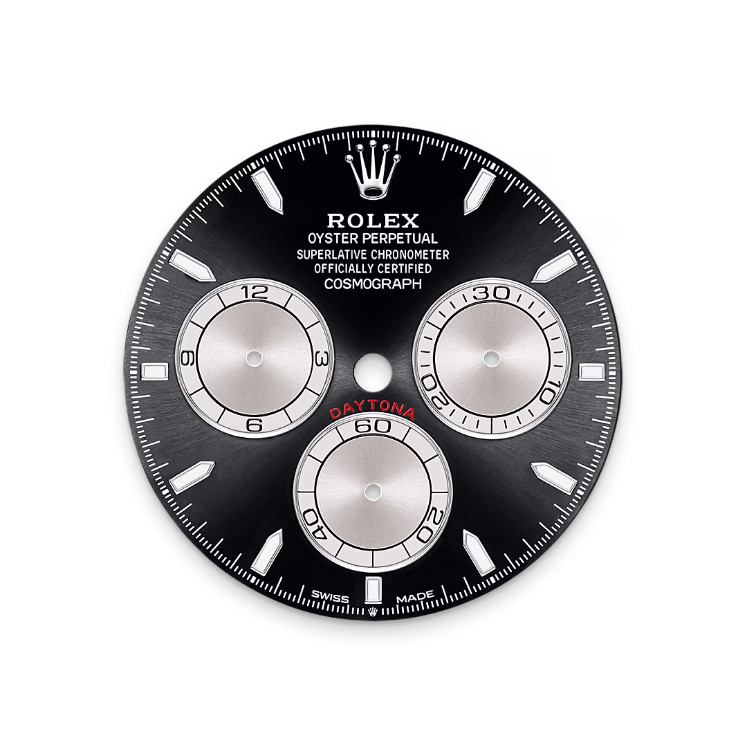 Rolex Cosmograph Daytona — Zifferblatt in strahlend Schwarz und Stahl