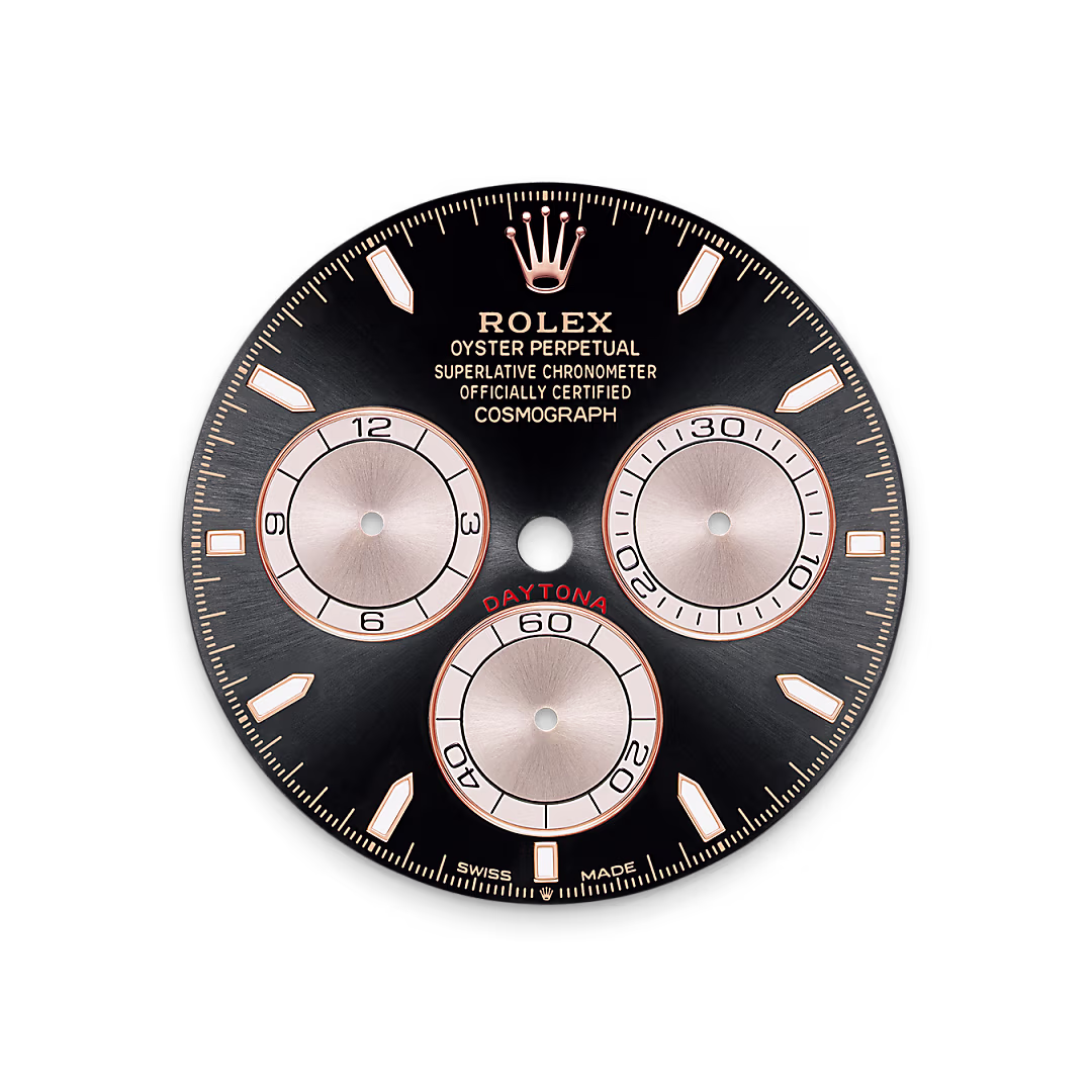 Rolex Cosmograph Daytona — Zifferblatt in strahlend Schwarz und Sundust