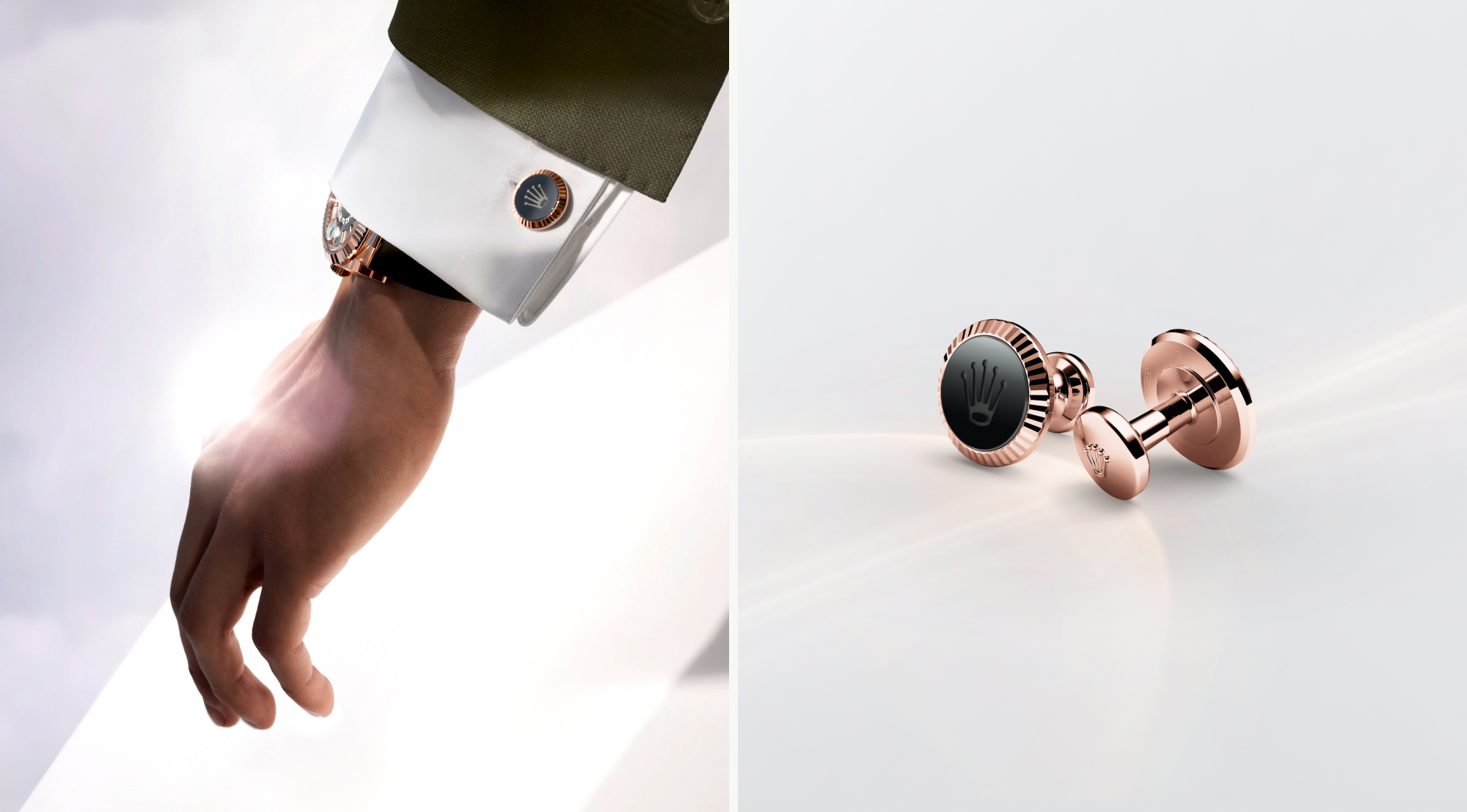 Rolex Manschettenknöpfe Riffeldesign — mit Cerachrom-Einlage