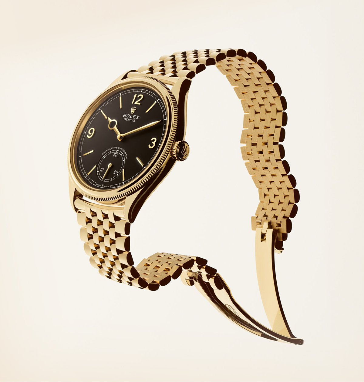 Rolex Perpetual 1908 — Gelbgold mit schwarzem Zifferblatt