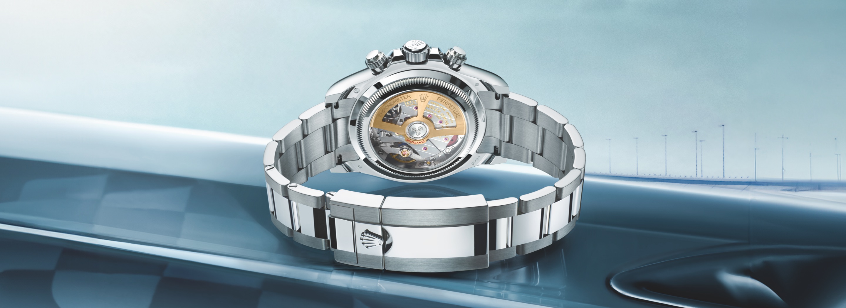 Rolex Cosmograph Daytona — Transparenter Gehäuseboden auf der Rennstrecke
