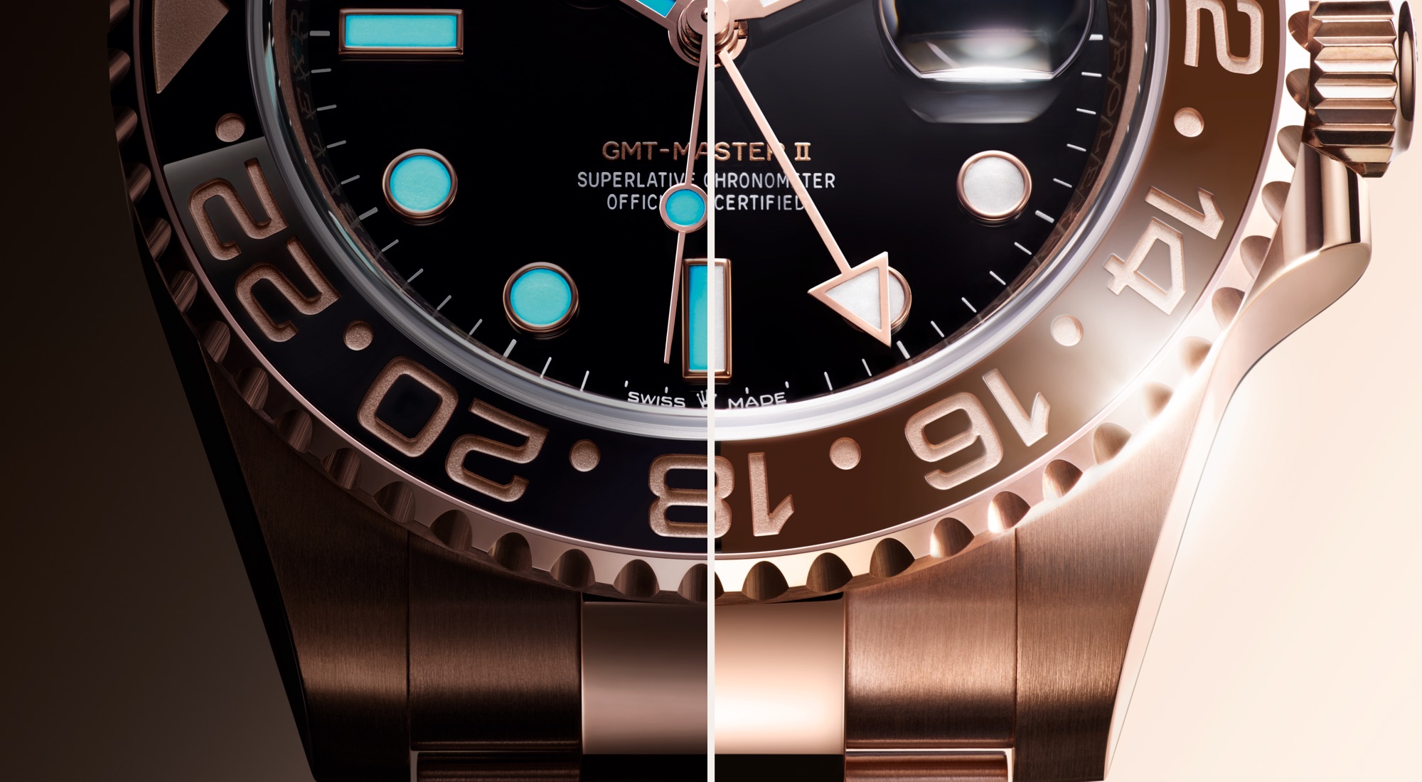 Rolex GMT-Master II in Everose Gold — Cerachrom-Lünette und Zifferblatt-Close-Up