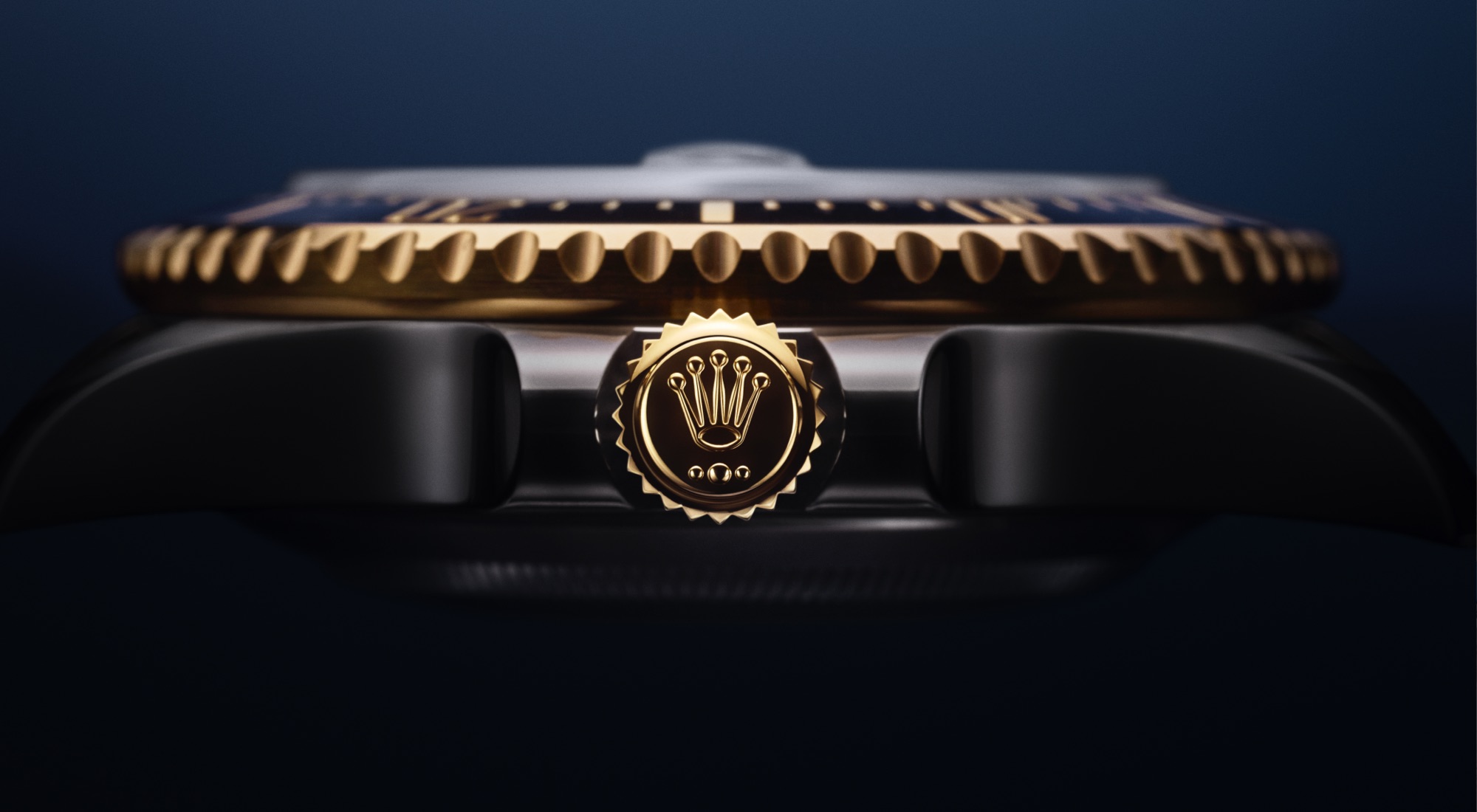 Rolex Sea-Dweller — Close-Up auf die goldene Triplock-Aufzugskrone