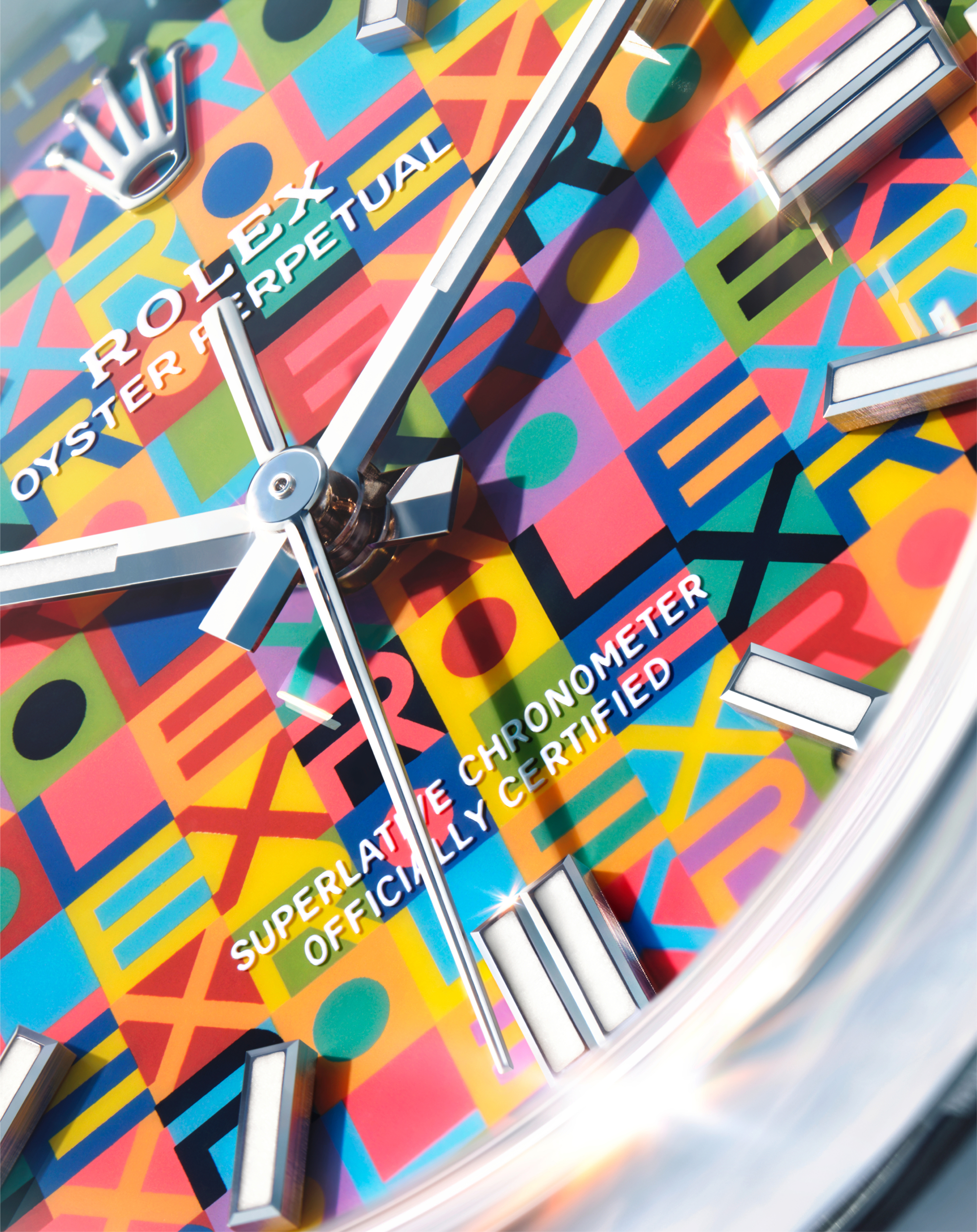 Rolex Oyster Perpetual 36 — Zifferblatt — Ein grafisches, farbenfrohes Motiv