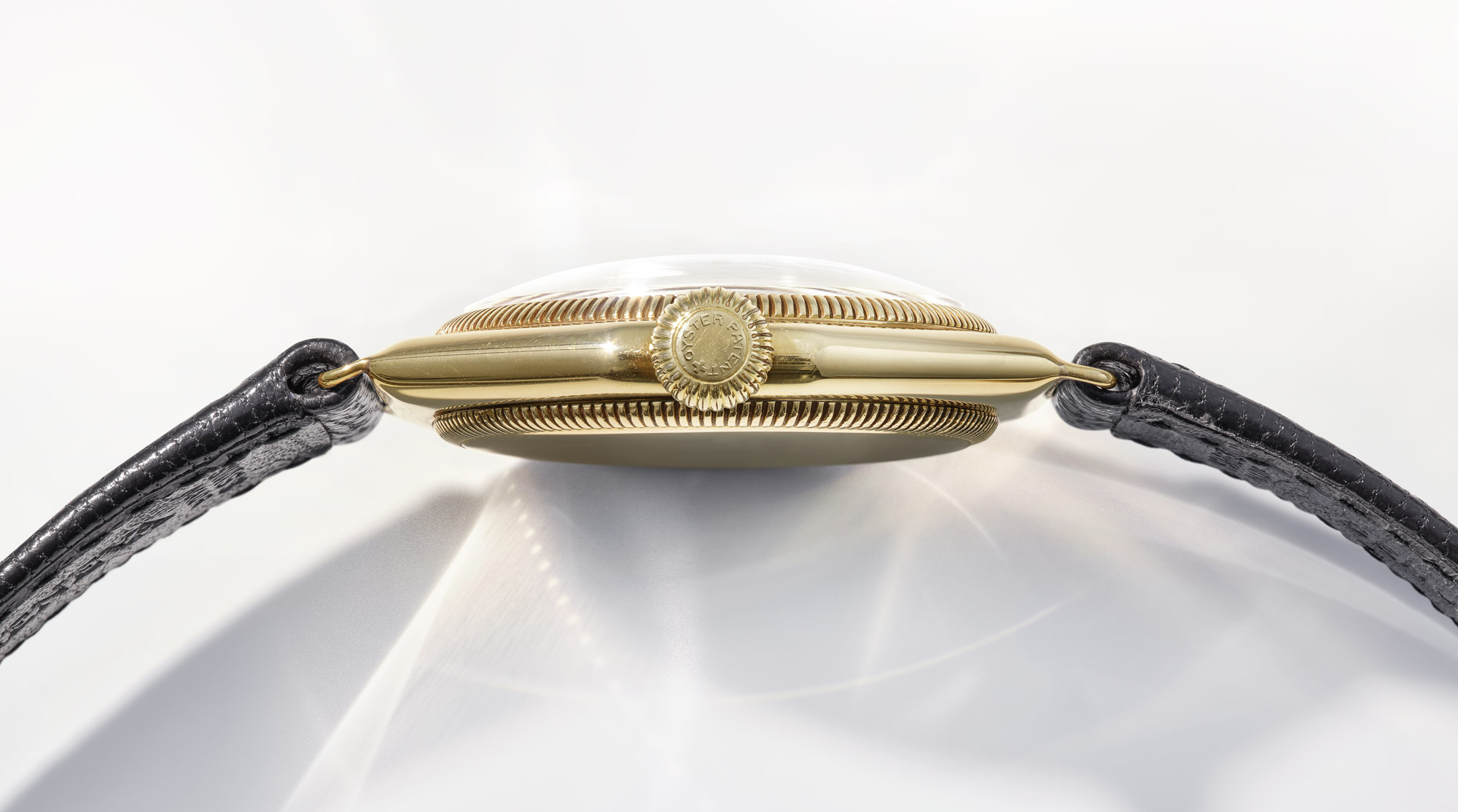 Vintage Rolex Oyster — Seitenprofil mit verschraubter Aufzugskrone